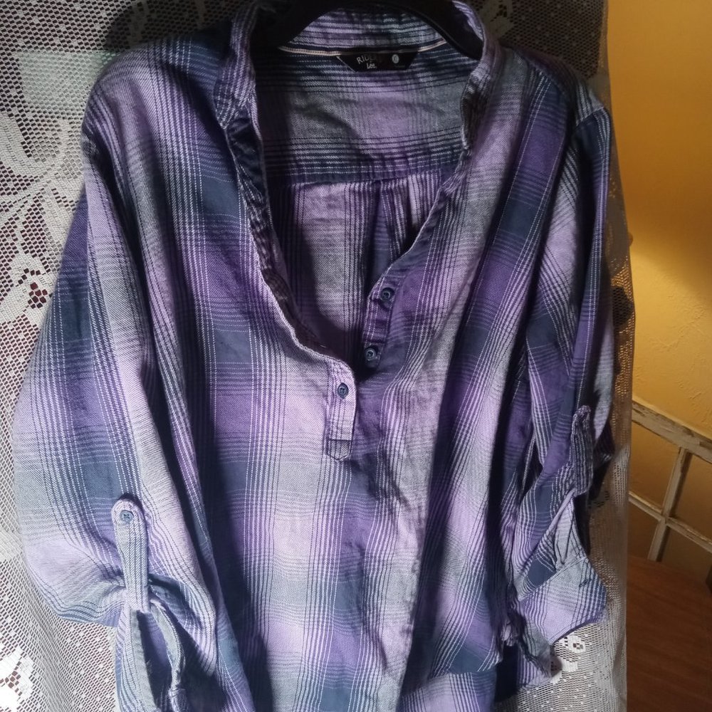 Riders By Lee Mens Purple w Plaid Sz XL Long Sleeve